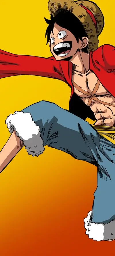Energetic Luffy leaping forward, a vibrant and dynamic illustration