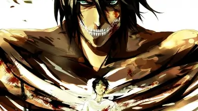 Eren Yeager standing in front of his Attack Titan form
