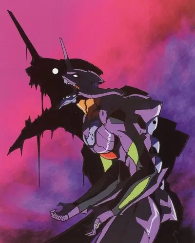 Eva Unit-01 facing a shadowy Angel