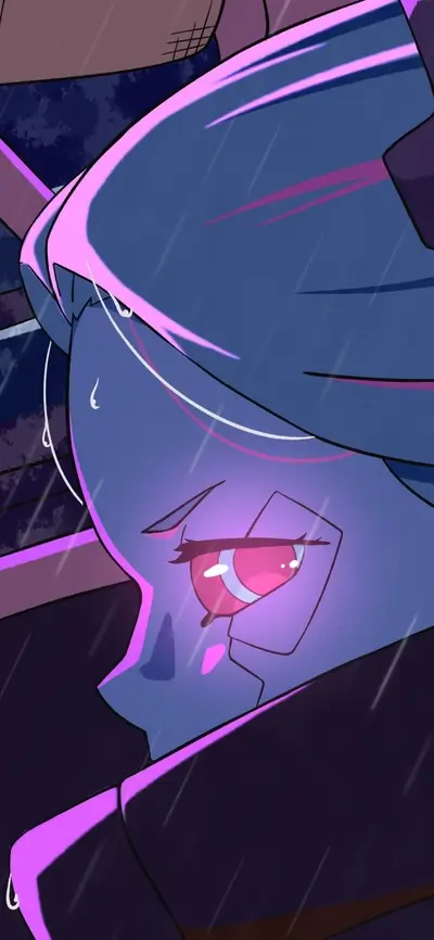 Face in the rain with sorrowful expression
