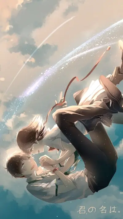 Falling couple in sky with comet