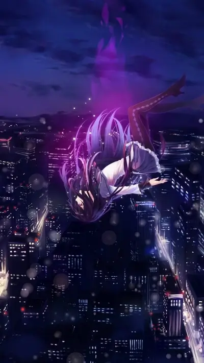 Falling girl in a night city