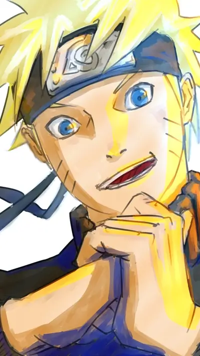Fan art image of Naruto with hand on chin, smiling slightly