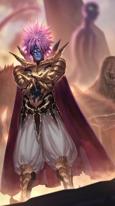 Fantasy character in ornate armor, pink hair