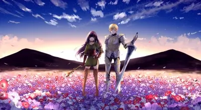Fantasy couple in a field of flowers