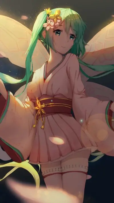 Fantasy fairy girl in pink kimono