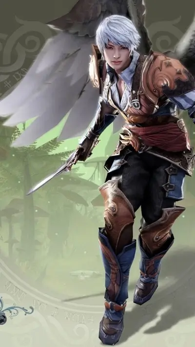 Fantasy male character with wings and sword