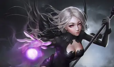 Fantasy sorceress wielding magical orb