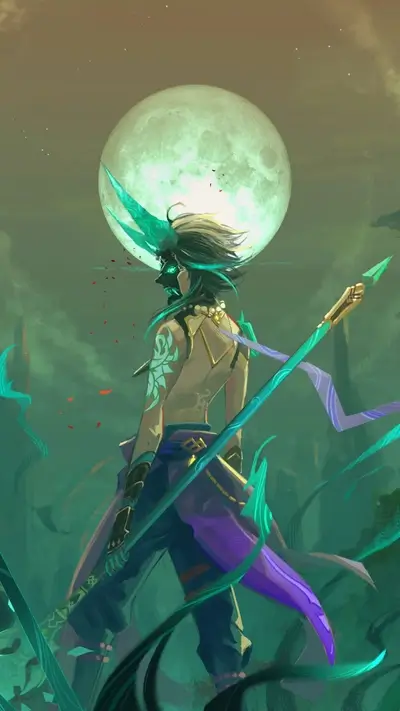 Fantasy warrior under a full moon