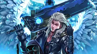 Fantasy warrior with large sword and wings