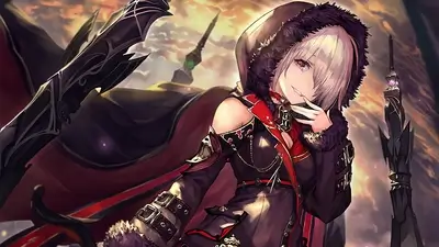 Female character in dark clothing with a hood