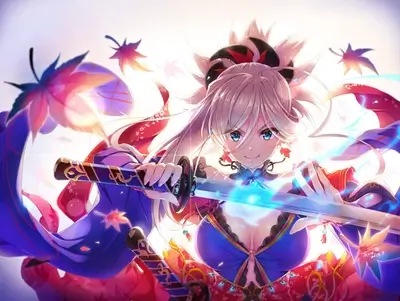 Female character wielding a glowing katana