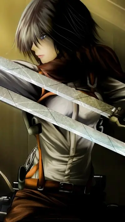 Female character wielding two swords, dark setting