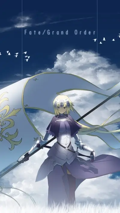 Female character with blond hair and a spear, standing in a field