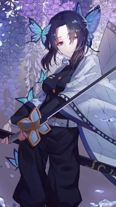 Female character with butterflies and a sword