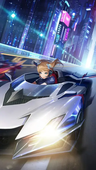 Female racer in futuristic city