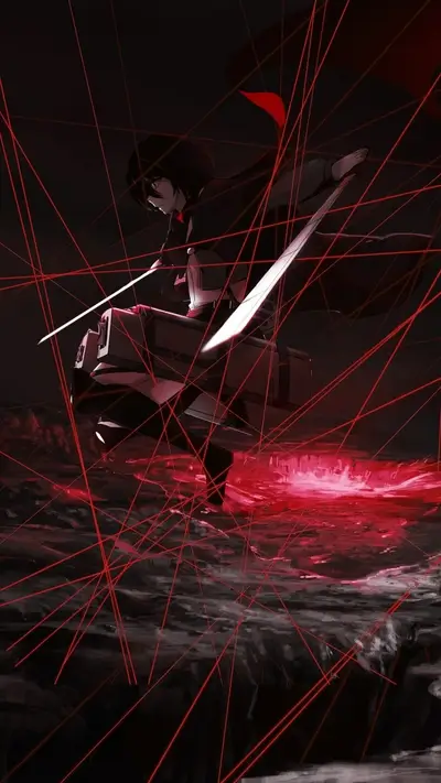 Female warrior fighting amidst red lines