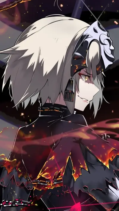 Female warrior with a fiery aura and a determined gaze