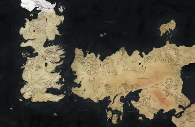 Fictional map showcasing Westeros and Essos from Game of Thrones series