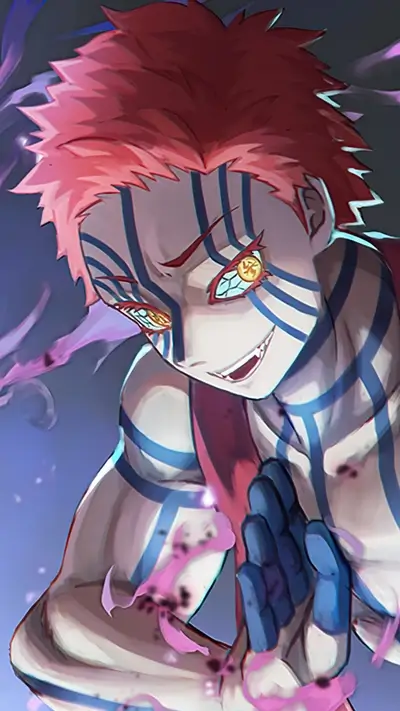 Fierce anime character grinning with blue tattoos