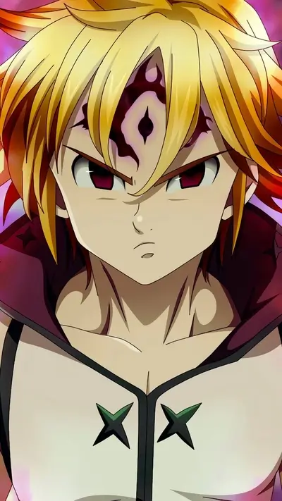 Fierce expression on anime character's face, power mark on forehead