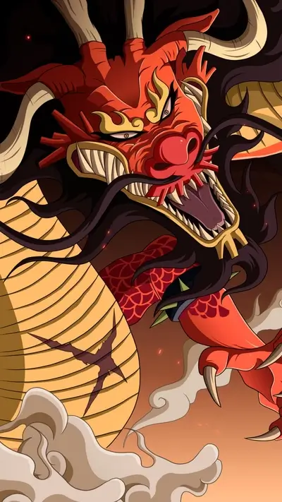 Fierce red dragon with dark hair and sharp claws