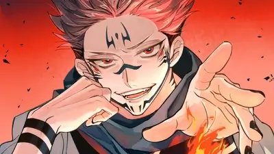 Fiery character with unique markings, intense gaze