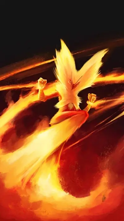 Fiery creature in motion, surrounded by flames