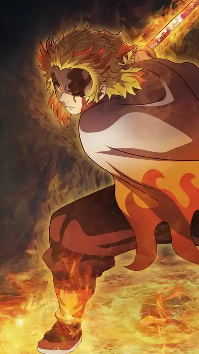 Fiery Demon Slayer wielding katana