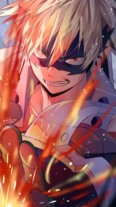 Fiery explosion, character with spiky blonde hair