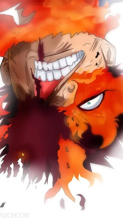 Fiery face, intense expression, manga-style art