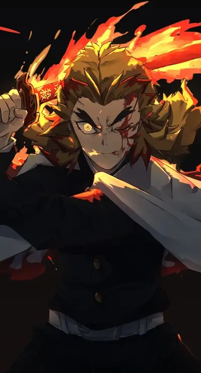 Fiery sword fight, character in black uniform