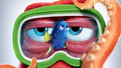 Finding Dory character in a diving mask