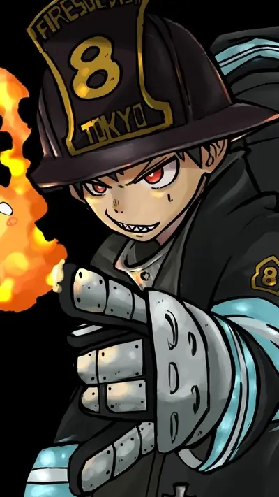 Firefighter with fiery glove and helmet
