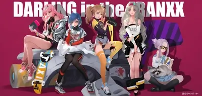 Five girls with a cat and a raccoon