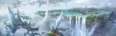 Floating islands with waterfalls and a castle