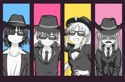 Four girls in suits and hats