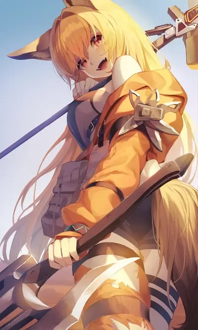Fox girl with an orange hoodie and weapon