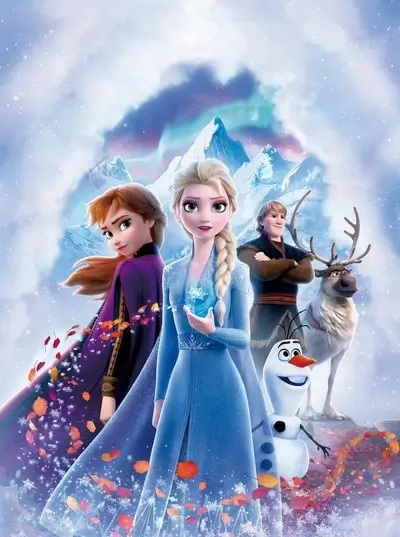 Frozen 2 characters in a snowy landscape