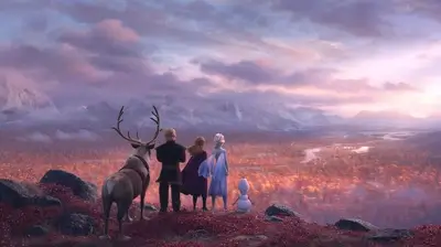 Frozen characters overlooking autumnal landscape