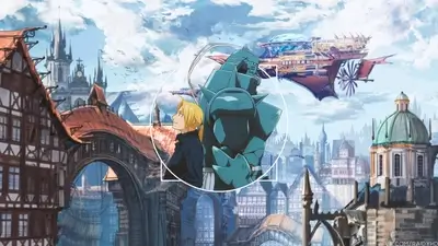 Fullmetal Alchemist characters in a city
