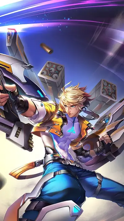 Futuristic warrior wielding powerful weaponry