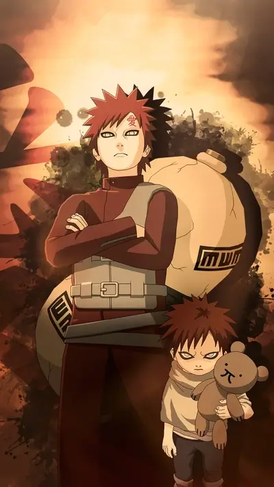 Gaara and child version, standing with sand gourd