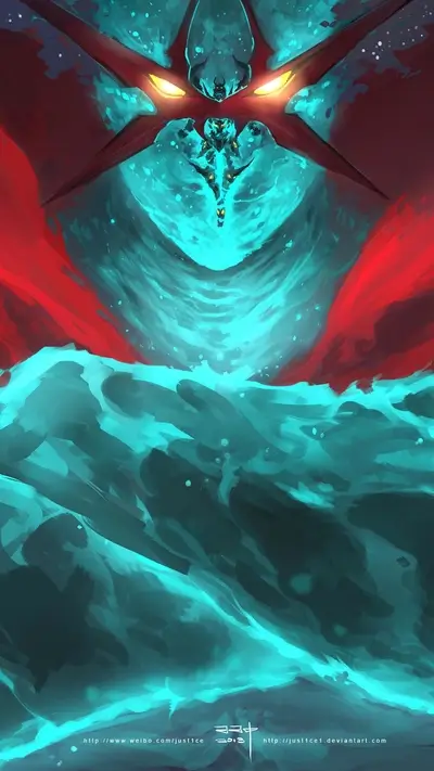 Giant cosmic entity with glowing eyes