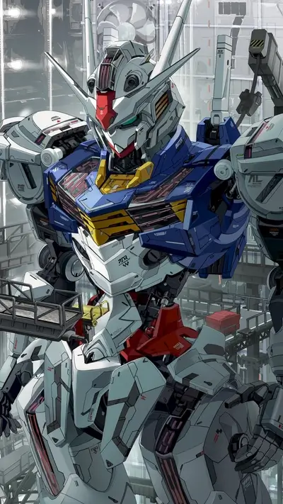 Giant robot in a metallic hangar