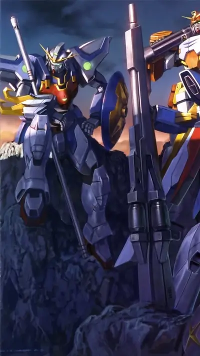 Giant robots standing on a rocky outcrop