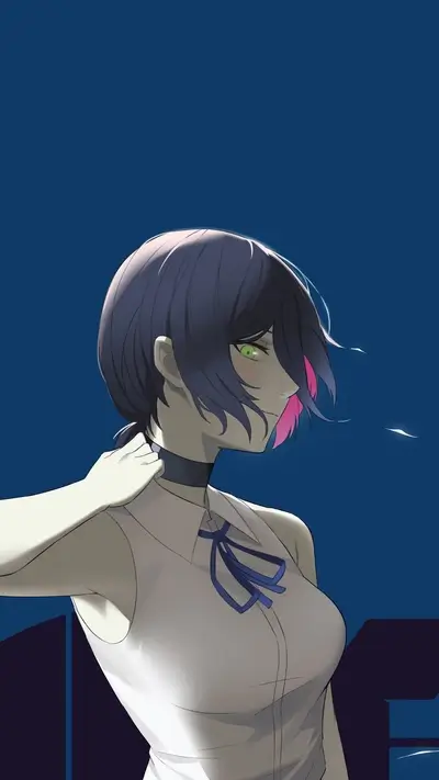 Girl adjusting her collar, dark background