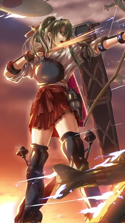 Girl aiming bow with futuristic weapons