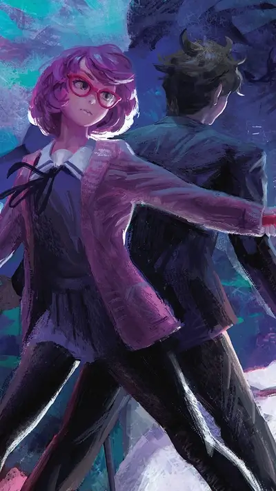 Girl and boy in purple, painting style