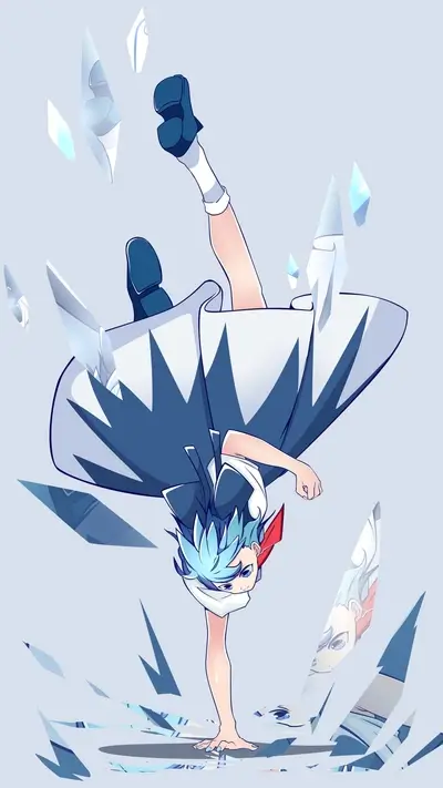 Girl breakdancing with shards of glass